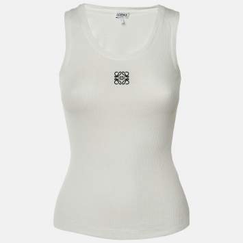 مملوكة مسبقًا Loewe White Anagram Embroidered Rib Knit Tank Top S