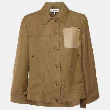 Pre Owned Loewe Brown Linen Blend Anagram Pocket Oversized Workwear Jacket S