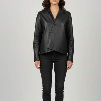 Pre Owned Loewe Black Lambskin Leather Draped Asymmetric Shirt S
