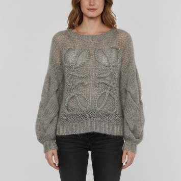 مملوكة مسبقًا Loewe Grey Anagram Mohair Wool Open Knit Sweater XS