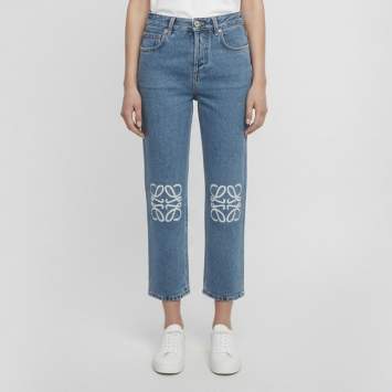 مملوكة مسبقًا Loewe Blue Anagram Laser-Cut Denim Straight Jeans XS/Waist 27"