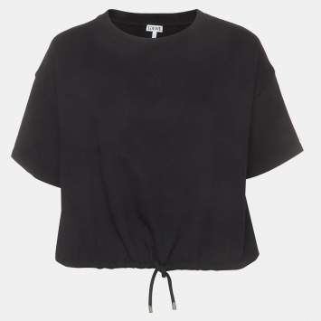 Pre Owned Loewe Black Anagram Embroidered Jersey Cropped T-Shirt XS
