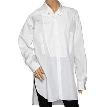 Pre Owned Loewe White Cotton Asymmetrical Button Front Shirt M