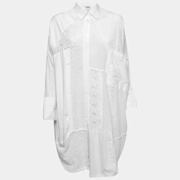 Pre Owned Loewe White Eyelet Cotton Shirt Effect Dress XS