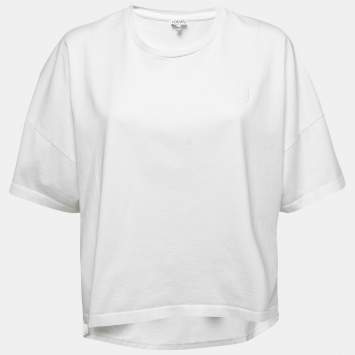Pre Owned Loewe White Cotton Knit Crew Neck Boxy Fit T-Shirt M