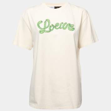 Pre Owned Loewe Beige Cotton Cactus Logo Embroidered T-Shirt S
