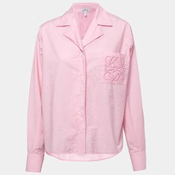 Pre Owned Loewe Pink Cotton Logo Embroidered Oversized Shirt S