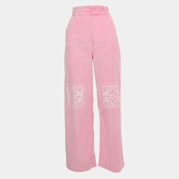 Pre Owned Loewe Pink Corduroy Anagram Embroidered Jeans S