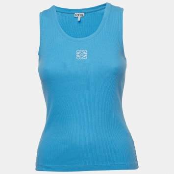 Pre Owned Loewe Blue Monogram Embroidered Rib Knit Tank Top M