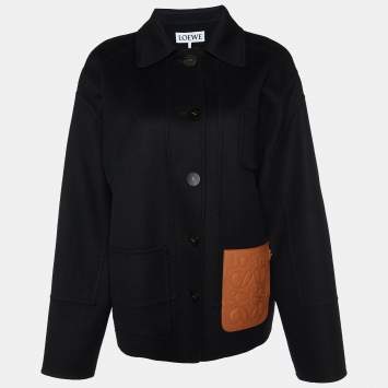 Pre Owned Loewe Black Wool Anagram Pocket Detail Button Front Jacket M