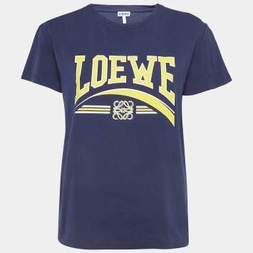 Pre Owned Loewe Navy Blue Graphic Print Cotton T-Shirt M