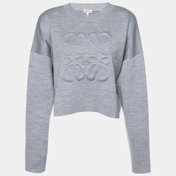 Pre Owned Loewe Grey Anagram Wool Knit Cropped Sweater M