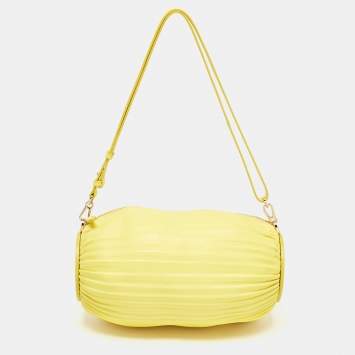 Pre Owned Loewe Yellow Pleated Leather Bracelet Pouch Bag
