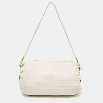Pre Owned Loewe White Pleated Leather Bracelet Pouch Bag