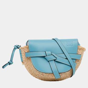 Pre Owned Loewe Beige/Blue Mini Raffia Gate Crossbody