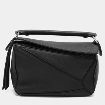 Pre Owned Loewe Black Leather Mini Puzzle Shoulder Bag