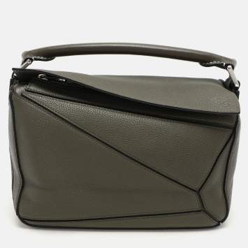 مملوكة مسبقًا Loewe Olive Green Leather Small Puzzle Shoulder Bag
