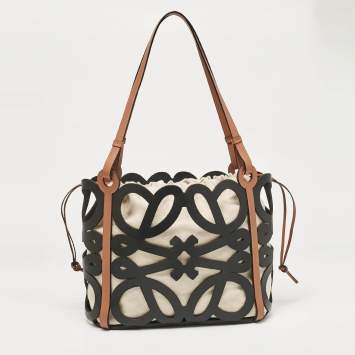 Pre Owned Loewe Black/Brown Leather Anagram  Cut Out Tote
