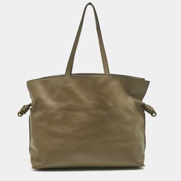 Pre Owned Loewe Dark Khaki Leather XL Flamenco Tote
