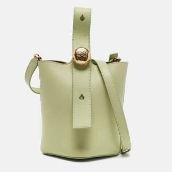 Pre Owned Loewe Light Green Leather Mini Pebble Bucket Bag