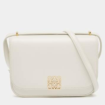 Pre Owned Loewe White Leather Small Goya Flap Shoulder Bag