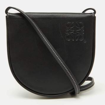 Pre Owned Loewe Black Leather Small Heel Crossbody Bag