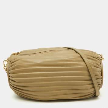 Pre Owned Loewe Clay Green Pleated Leather Bracelet Pouch Shoulder Bag
