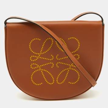 Pre Owned Loewe Brown/Yellow Leather Perforated Logo Pouch Heel Bag