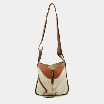 Pre Owned Loewe Beige/Tan Fabric and Leather Hammock Small 2way Hand Shoulder Bag