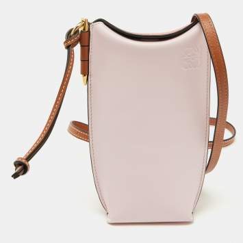 Pre Owned Loewe Rose Pink/Tan Leather Gate Pocket Bag