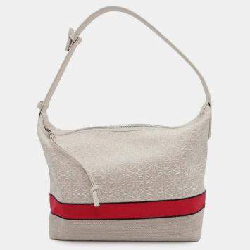 Pre Owned Loewe Bag Beige/Red Canvas Leather  Anagram Cuby Bag