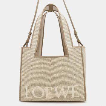 Pre Owned Loewe Ecru Canvas Size Medium Font Tote Bag