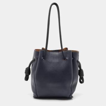 Pre Owned Loewe Midnight Blue/Black Leather Flamenco Knot Tote