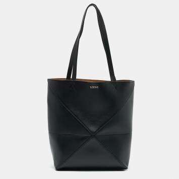 Pre Owned Loewe Black Leather Medium Puzzle Fold Convertible Tote