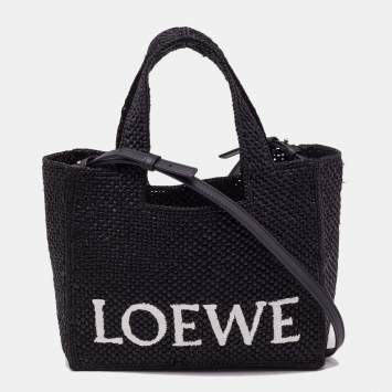 Pre Owned Loewe Black Raffia Small Font Tote 