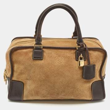 Pre Owned Loewe Beige/Brown Suede and Leather Amazona 36 Satchel