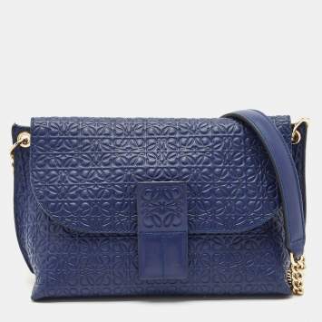 Loewe Blue Logo Embossed Leather Avenue Shoulder Bag