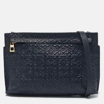 Loewe Navy Blue Leather Repeat Anagram T Pouch Crossbody Bag