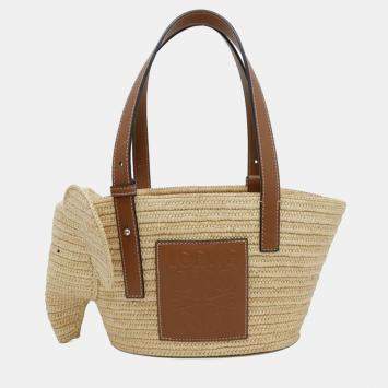 Loewe Brown Small Raffia Elephant Basket Bag