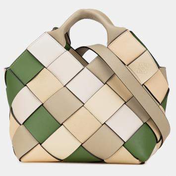 Loewe Beige Brown Small Woven Leather The Surplus Collection Basket Bag