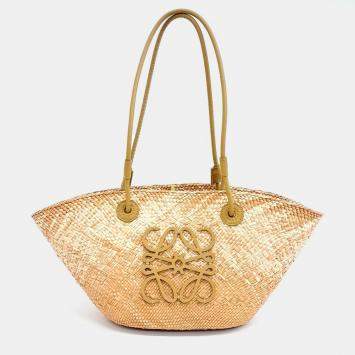 Loewe Gold Raffia Anagram Basket Small Bag