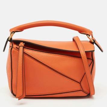 Loewe Orange Leather Mini Puzzle Edge Top Handle Bag