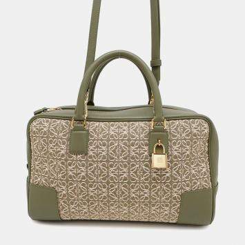 Pre Owned Loewe Amazona Green Canvas and Leather Shoulder Bag