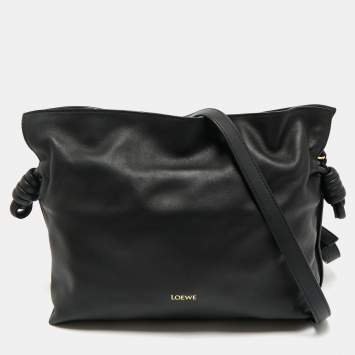 Pre Owned Loewe Black Leather Medium Flamenco Clutch Bag