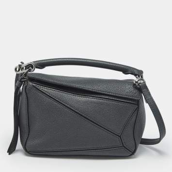 Pre Owned Loewe Grey Leather Mini Puzzle Shoulder Bag