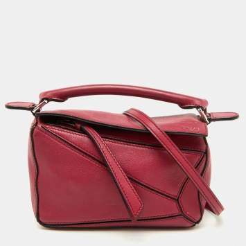 Loewe Crimson Red Leather Mini Puzzle Shoulder Bag