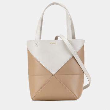 Loewe Beige Mini Bicolor Calfskin Puzzle Fold Tote