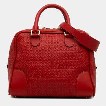 Pre Owned Loewe Red Anagram Embossed Leather Amazona 75 Bag