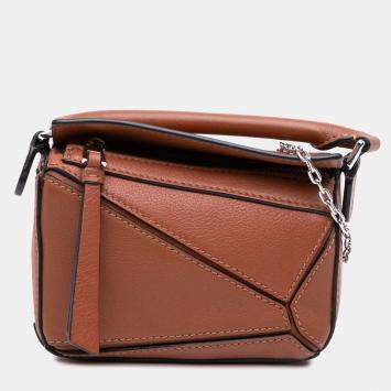 Pre Owned Loewe Brown Nano Calfskin Puzzle Satchel