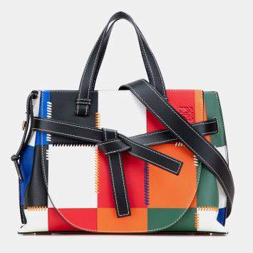 Pre Owned Loewe Multicolor Medium Patchwork Leather Gate Top Handle Satchel